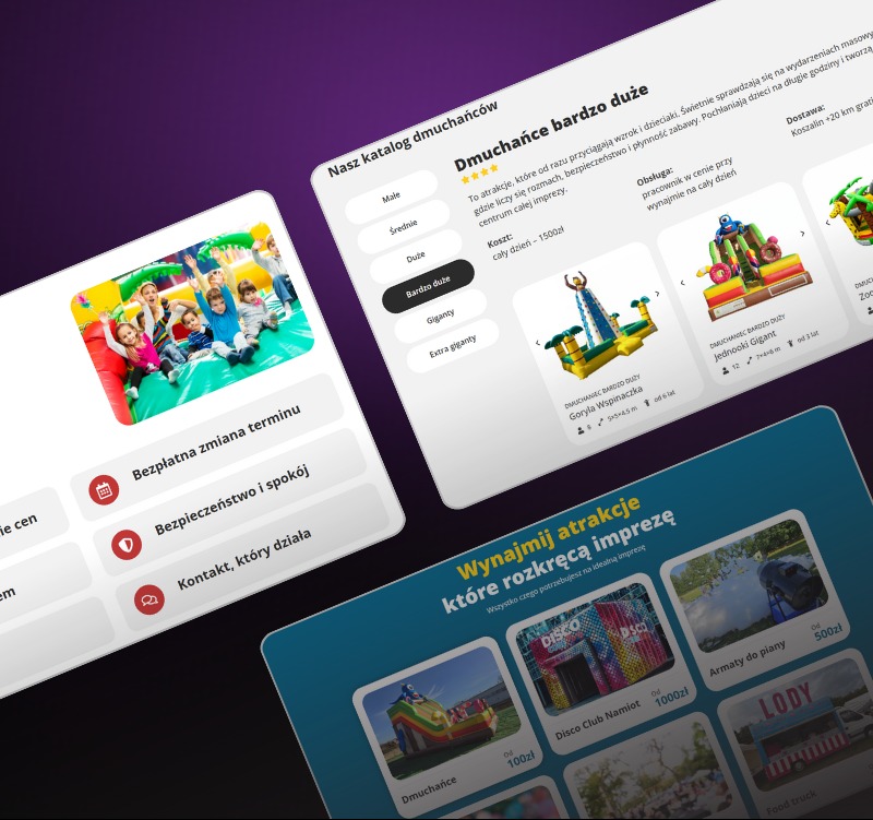 Katalog dmuchańców online: wybór atrakcji na imprezę, od małych po extra giganty. Oferty z cenami, obsługą i dostawą. Goryla Wspinaczka i Jednooki Gigant.