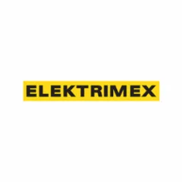 Logo firmy ELEKTRIMEX na żółtym prostokątnym tle, czarne litery w prostej czcionce.