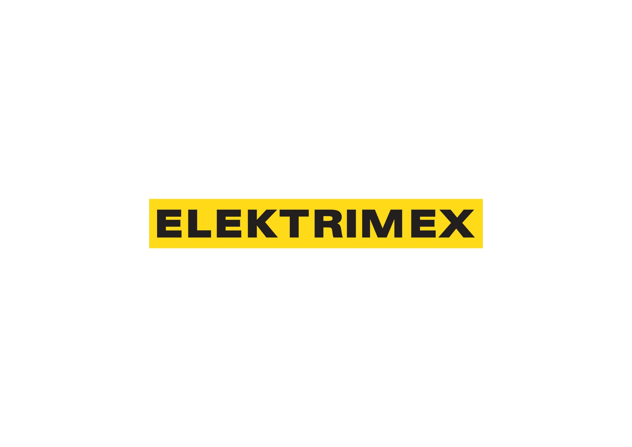 Logo firmy ELEKTRIMEX na żółtym prostokątnym tle, czarne litery w prostej czcionce.