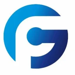 Abstrakcyjne logo w odcieniach niebieskiego, przypominające literę 'F' lub 'P', z gradientem kolorów od jasnego do ciemnego błękitu.