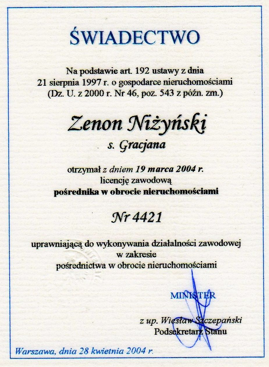 Licencja zawodowa wydana przez Ministerstwo Infrastruktury.