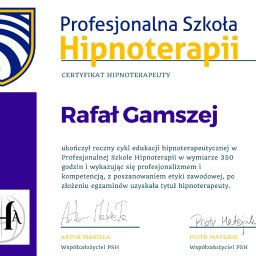 Profesjonalna Szkoła Hipnoterapii -  certyfikacja hipnoterapeuty II stopnia - specjalizacja 