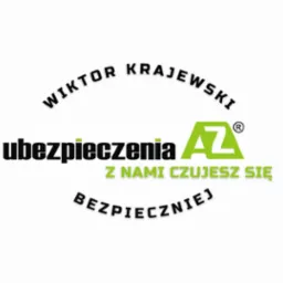 Logo firmy ubezpieczeniowej Wiktor Krajewski Ubezpieczenia AZ z hasłem 'Z nami czujesz się bezpieczniej' w kolorach czarnym i zielonym.