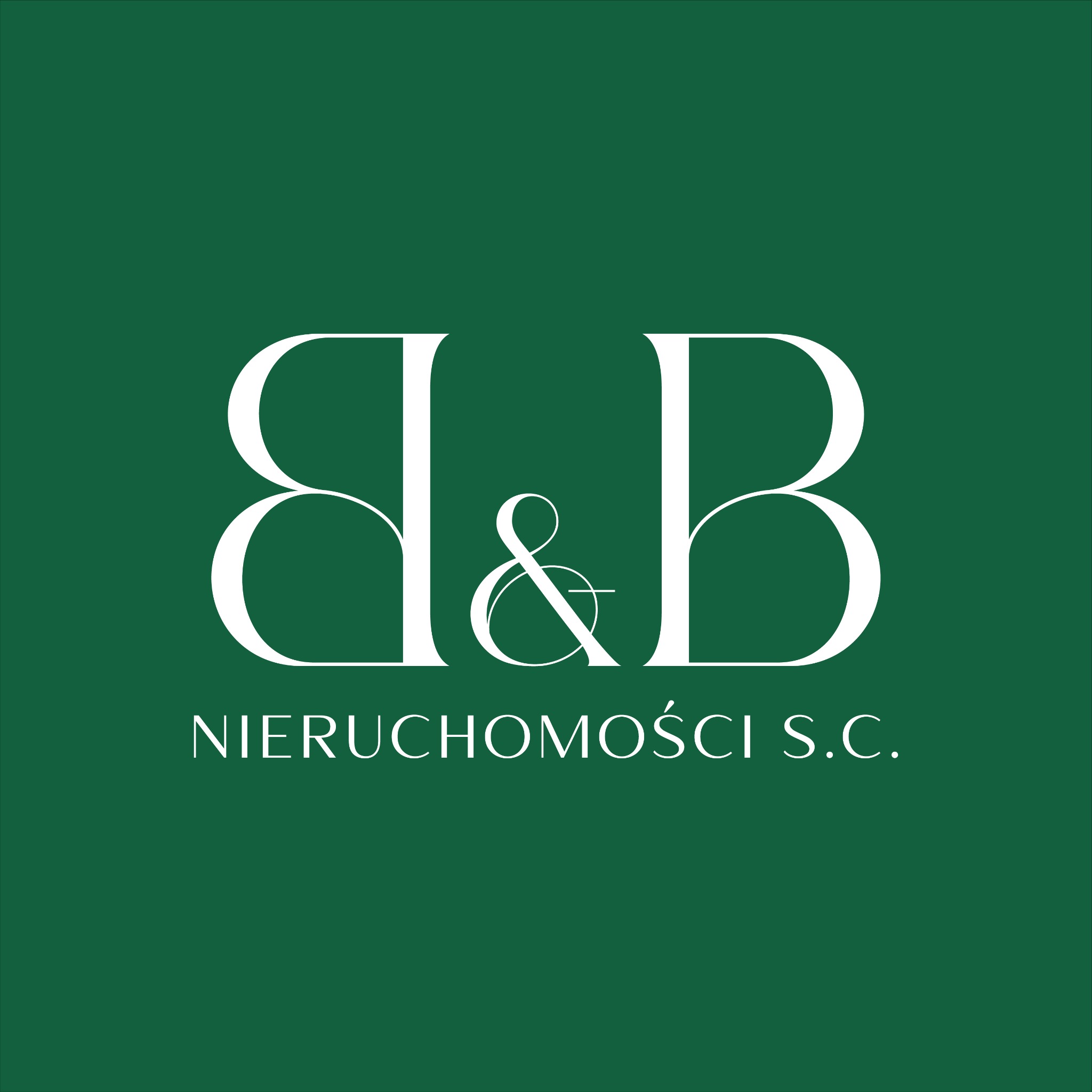 Logo firmy 'A&B Nieruchomości S.C.' w kolorze białym na ciemnozielonym tle.