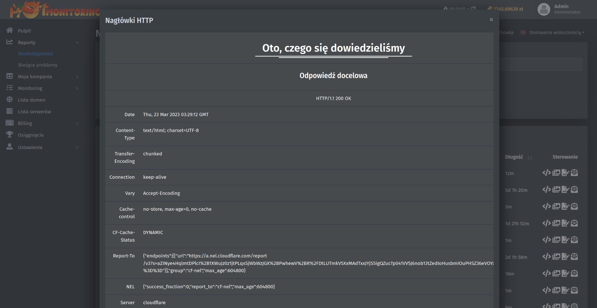 Raporty - Nagłówki HTTP