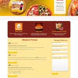 InfiniPro - Grafika strony internetowej pizzerii z menu, promocjami, formularzem kontaktowym i informacjami o godzinach otwarcia.