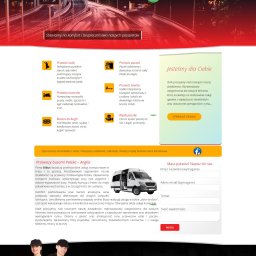 InfiniPro - Strona internetowa firmy BiBus, oferującej przewozy busami Polska-Anglia, z widocznym logo, menu nawigacyjnym, informacjami o przewozie osób, paczek i towarów, formularzem kontaktowym oraz zdjęciem...