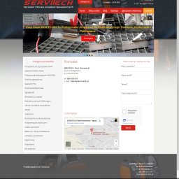 InfiniPro - Strona internetowa firmy ServiTech, prezentująca urządzenia spawalnicze i ofertę elektrolitycznego trawienia, czyszczenia i polerowania, z widocznym menu, kategoriami produktów, danymi kontaktowymi...