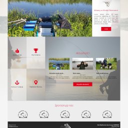 InfiniPro - Strona internetowa Klubu Wędkarstwa Sportowego Skimmers z elementami graficznymi przedstawiającymi sprzęt wędkarski i krajobrazy wodne.