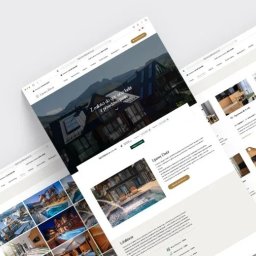 goweb_pl - Prezentacja responsywnej strony www aparthotelu Lipowy Dwór na trzech ekranach laptopów. Widok strony głównej, galerii i apartamentów. Minimalistyczny design, stonowana kolorystyka.