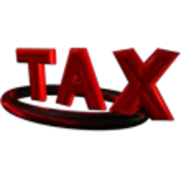 Czerwone, błyszczące litery 'TAX' w animacji 3D, otoczone rozmytym, czarnym pierścieniem na czarnym tle.