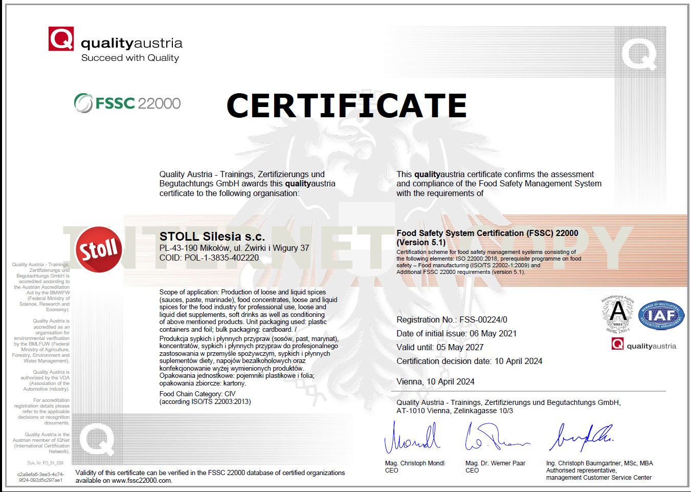 Certyfikat FSSC 22000