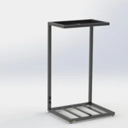 Czarna, metalowa konstrukcja z prostokątną ramą u góry i podstawą z trzema poprzeczkami, prezentowana na białym tle.