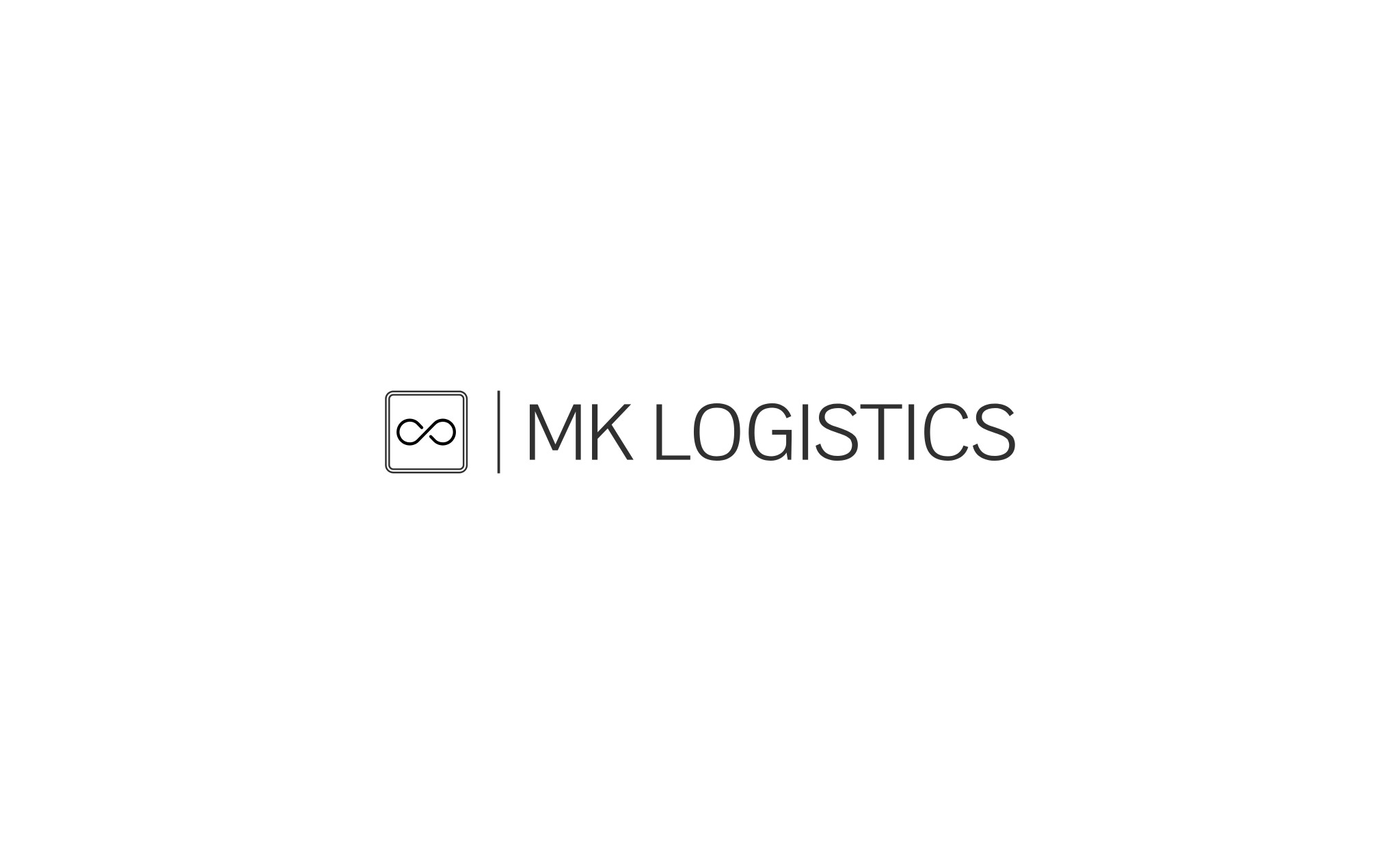 Logo firmy MK Logistics z symbolem nieskończoności w kwadracie po lewej stronie.