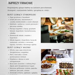 Crystal Catering & Events Kuriata Kacper - Stół bufetowy z różnorodnymi daniami kuchni staropolskiej i włoskiej, w tym sałatka Caprese, grillowane warzywa, pierogi wegańskie, schab pieczony i zupa minestrone, aranżacja cateringowa...