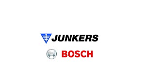 Logo firm Junkers i Bosch na białym tle.