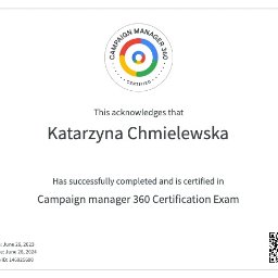 Certyfikat Google Marketing 360.