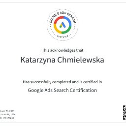 Certyfikat Google Search Ads  sieć wyszukiwania