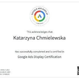 Certyfikat Google - Kampanie Display (sieć reklamowa)
