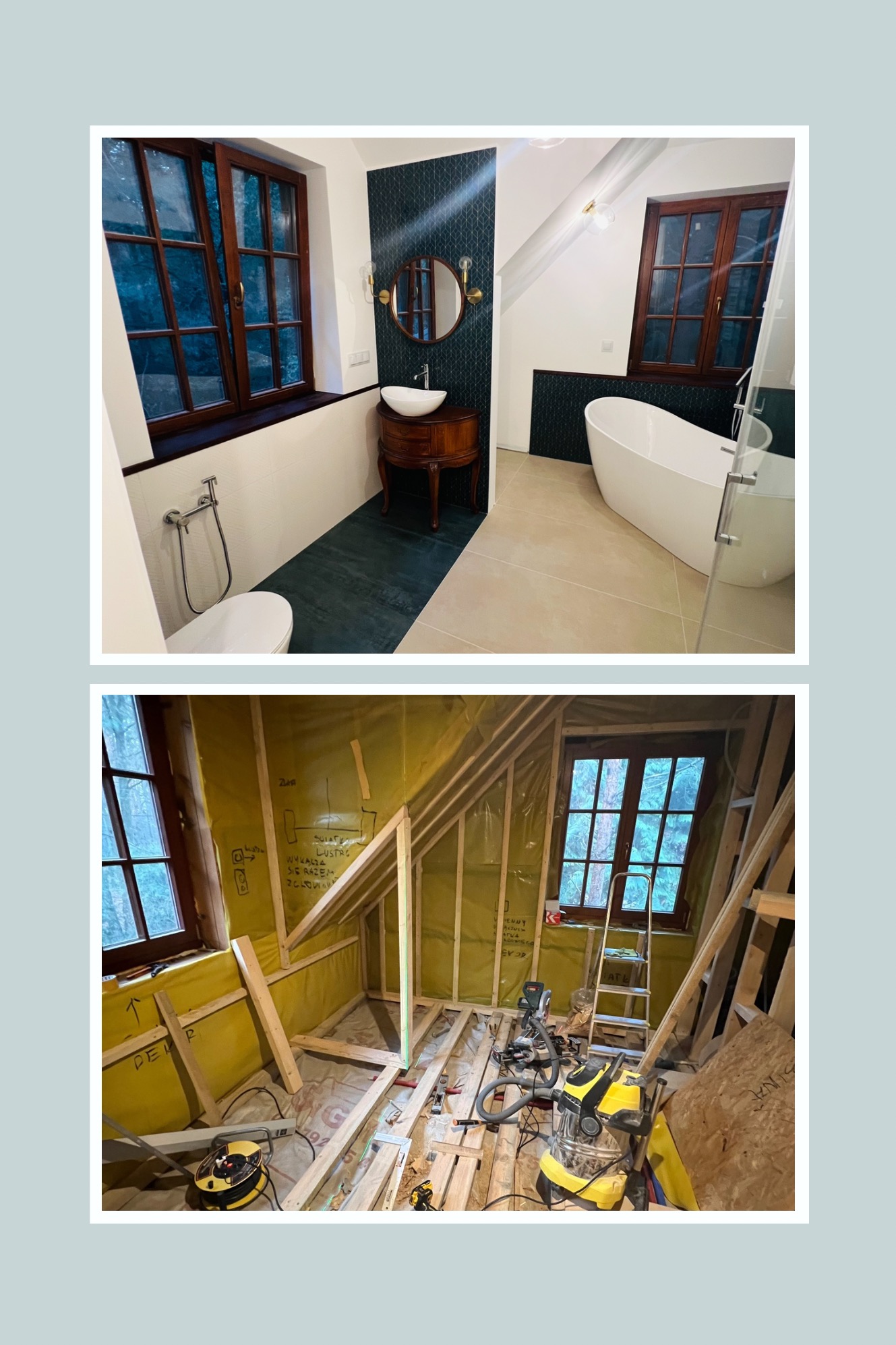 Wykończenie łazienki na poddaszu drewnianego domu