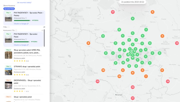 Raport wizytówki po optymalizacji i w trakcie pozycjonowania wizytówki google