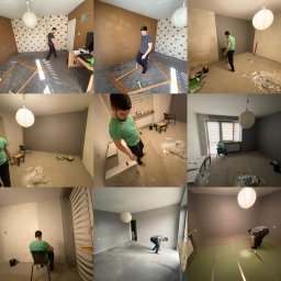 Saranda - montaż podłóg Rafał Trębski - Zrywanie starych tapet, przygotowanie posadzki pod wykładanie paneli. Rozpoczęcie tapetowania oraz układanie paneli.