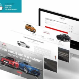 Prezentacja responsywnego projektu strony internetowej z motywem motoryzacyjnym, wyświetlana na ekranie monitora.