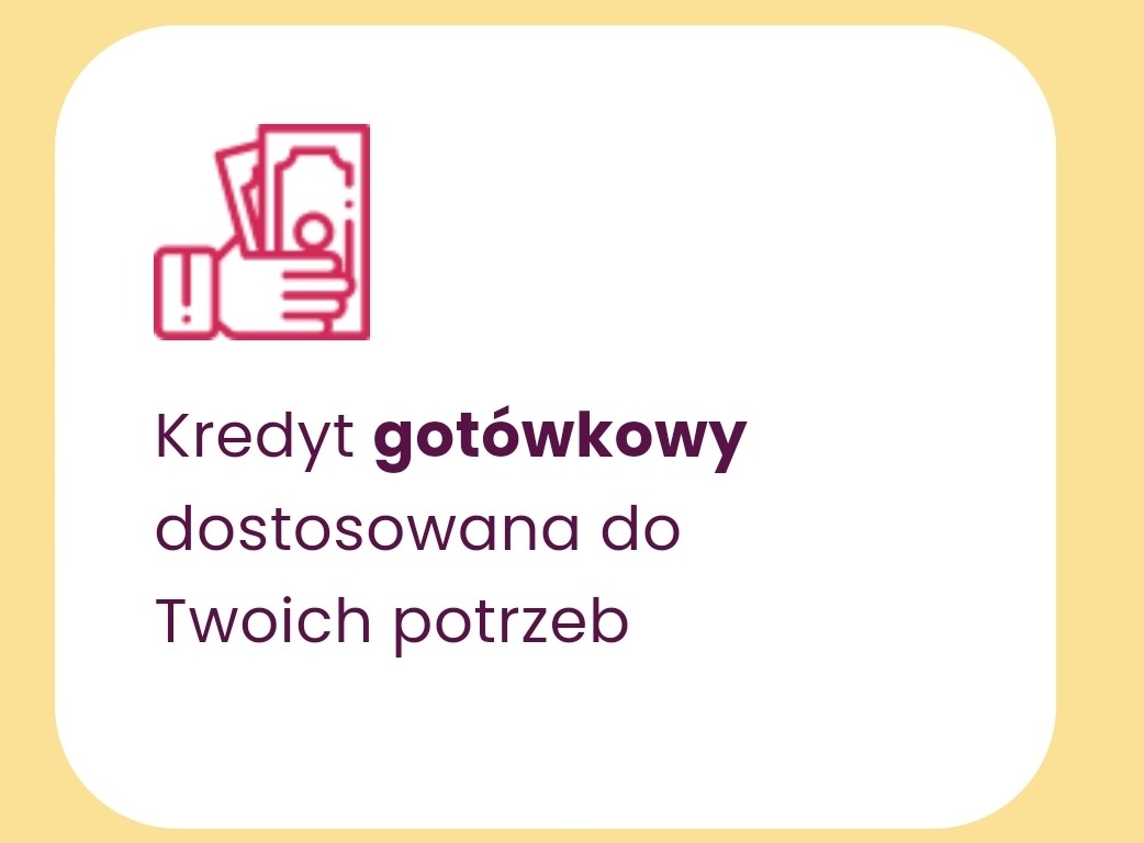 Rysunek wektorowy: Ręka wręczająca plik banknotów, obok napis 'Kredyt gotówkowy dostosowana do Twoich potrzeb'.