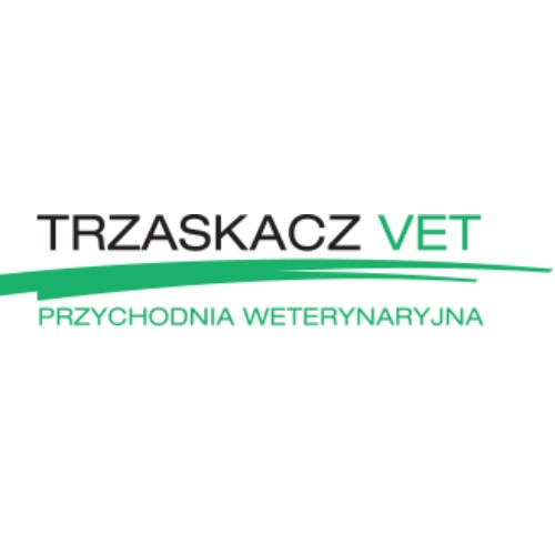 Logo przychodni weterynaryjnej TRZASKACZ VET z zielonym akcentem graficznym.