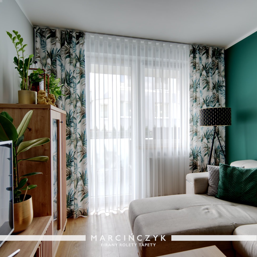 System wave na zasłonach w liście i gładkich firanach.