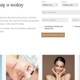 Formularz kontaktowy umożliwiający rezerwacje z wyborem terminu wizyty. Na stronie dodatkowo umieszczona została rezerwacja przez ZnanyLekarz.pl oraz Calendly.
