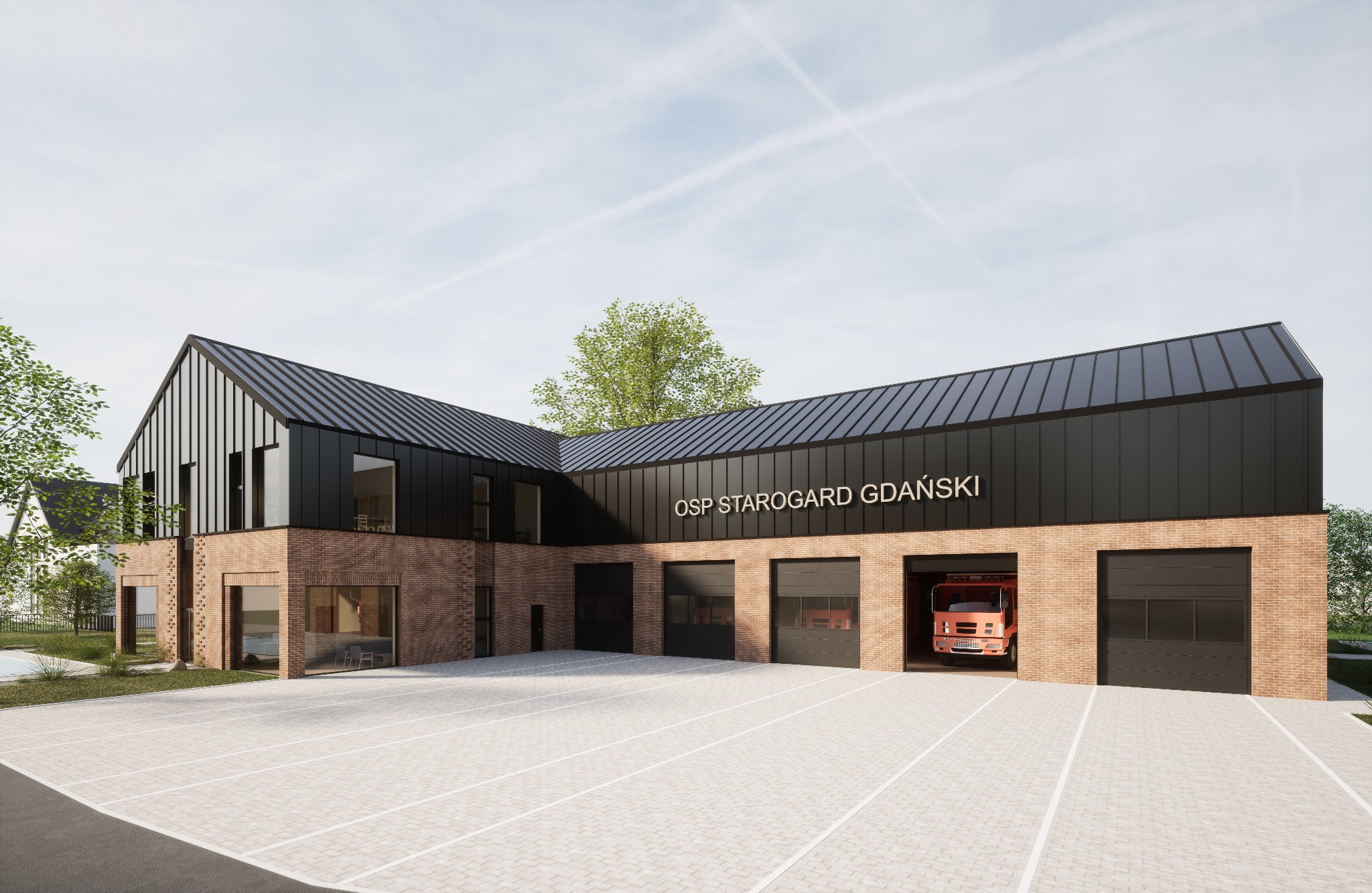 Propozycja budynku dla Ochotniczej Straży Pożarnej.