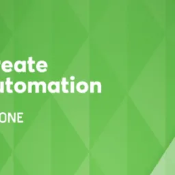 Grafika reklamowa Loxone z napisem 'Create Automation' na zielonym, geometrycznym tle.