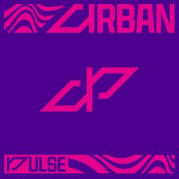 Spectra Studio - Abstrakcyjna grafika w odcieniach fioletu i różu z geometrycznym logo 'DP', nazwami 'ZIRBAN' i 'KZULSE' oraz falistymi wzorami na górze i dole.