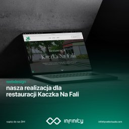 Spectra Studio - Laptop prezentuje stronę internetową 'Restauracji Kaczka Na Fali' z Ostródy. Nowoczesny design i czytelna nawigacja. Realizacja webdesignu z Krakowa.