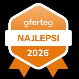 ASERET SPÓŁKA Z OGRANICZONĄ ODPOWIEDZIALNOŚCIĄ - Pomarańczowa odznaka Oferteo 'Najlepsi 2026' na czarnym tle. Grafika z rokiem i napisem 'Najlepsi' w centrum, symbol jakości i wyróżnienia.