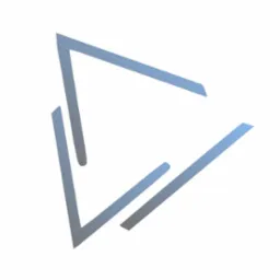 Abstrakcyjne logo z nachodzących na siebie, gradientowych, niebiesko-szarych tr&oacute;jkątnych element&oacute;w na białym tle.