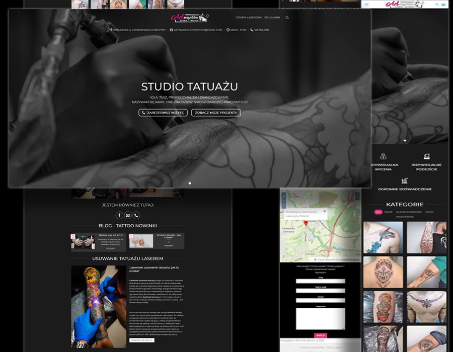 Wizytówka studia tatuażu. Wordpress + dedykowane rozwiązania klienta