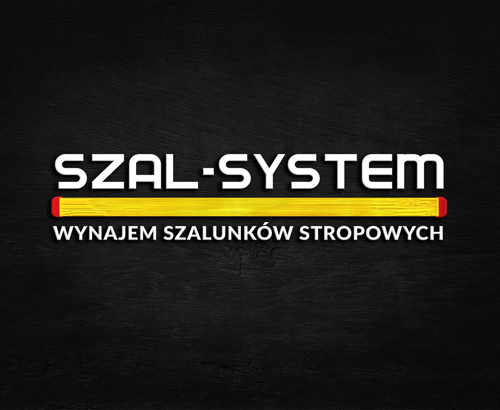 Logo firmy Szal-System oferującej wynajem szalunków stropowych, przedstawione na ciemnym, teksturowanym tle.