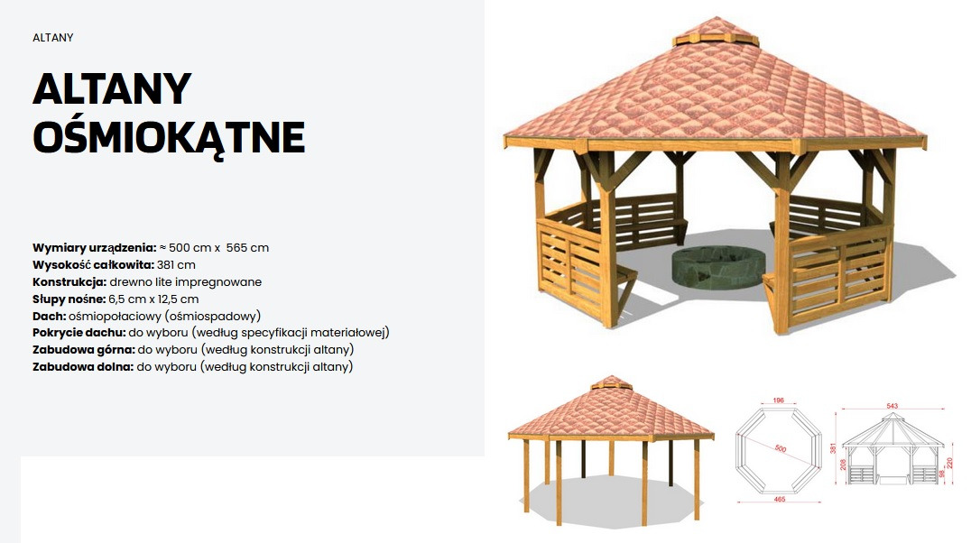 Altanka ośmiokątna o przekątnej ok. 5 metrów