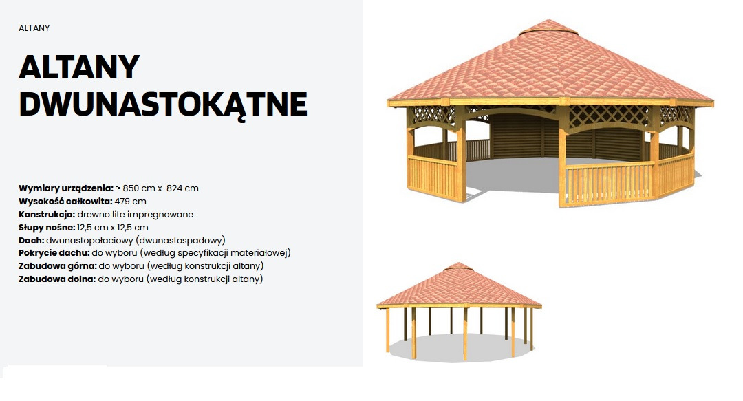 Altana dwunastokątna o przekątnej ok. 8,5 metra