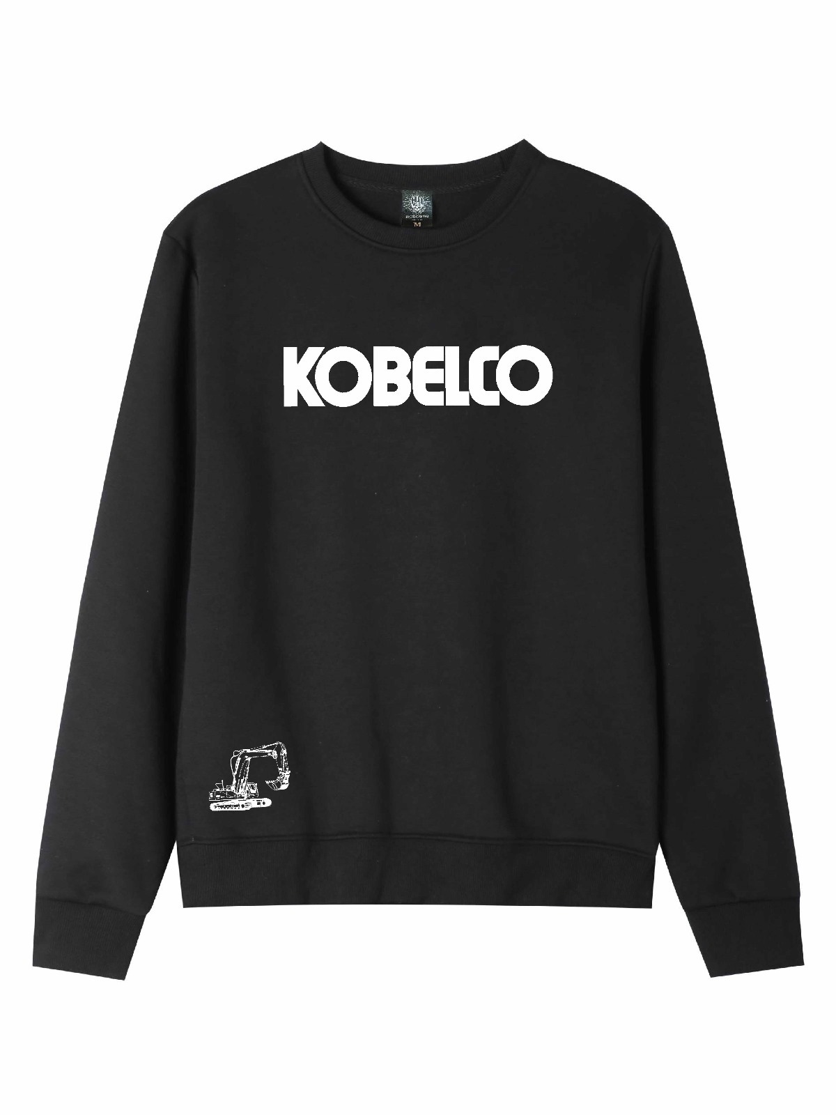 Czarna bluza dresowa z białym napisem 'KOBELCO' i rysunkiem koparki w lewym dolnym rogu.