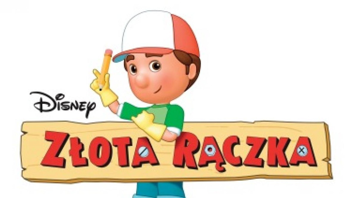 Ilustracja postaci z kreskówki trzymającej ołówek, z napisem na drewnianej desce, logo Disney.