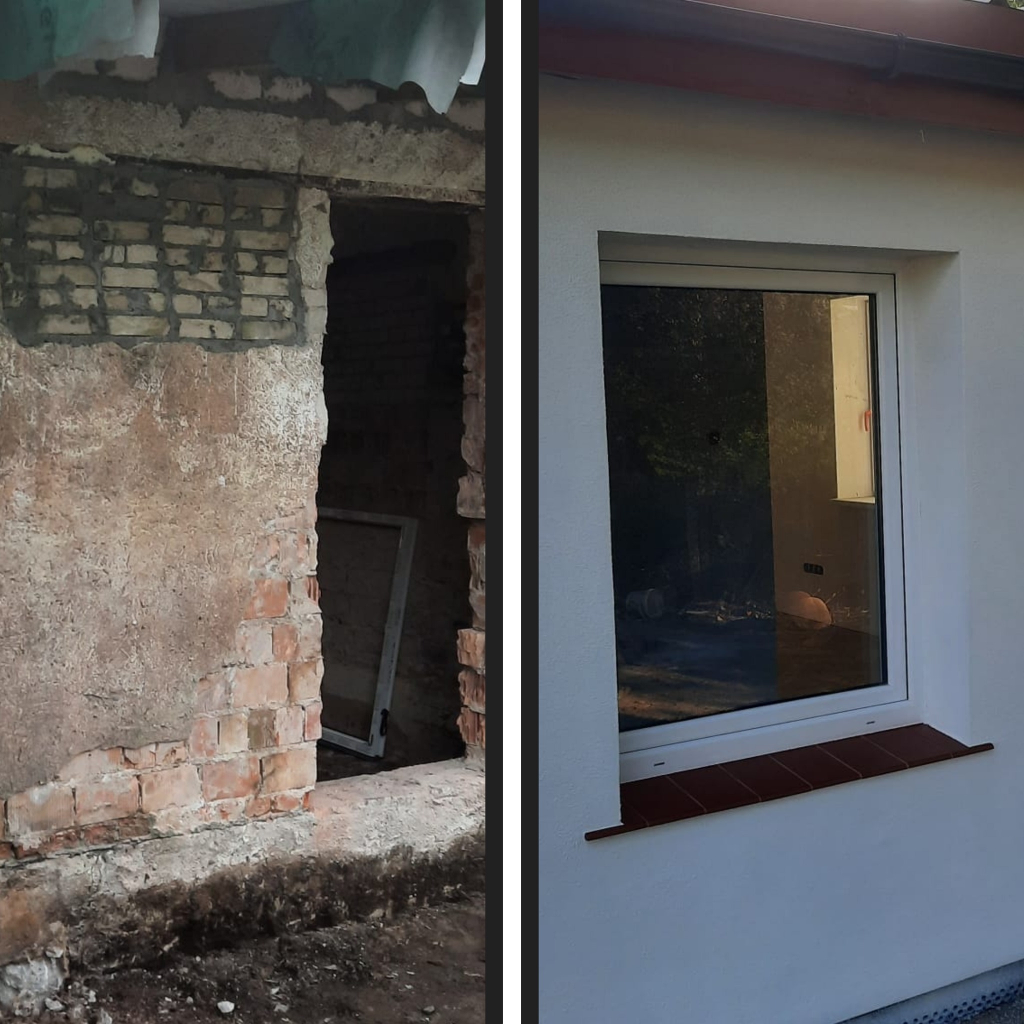 Elewacja budynku przed i po