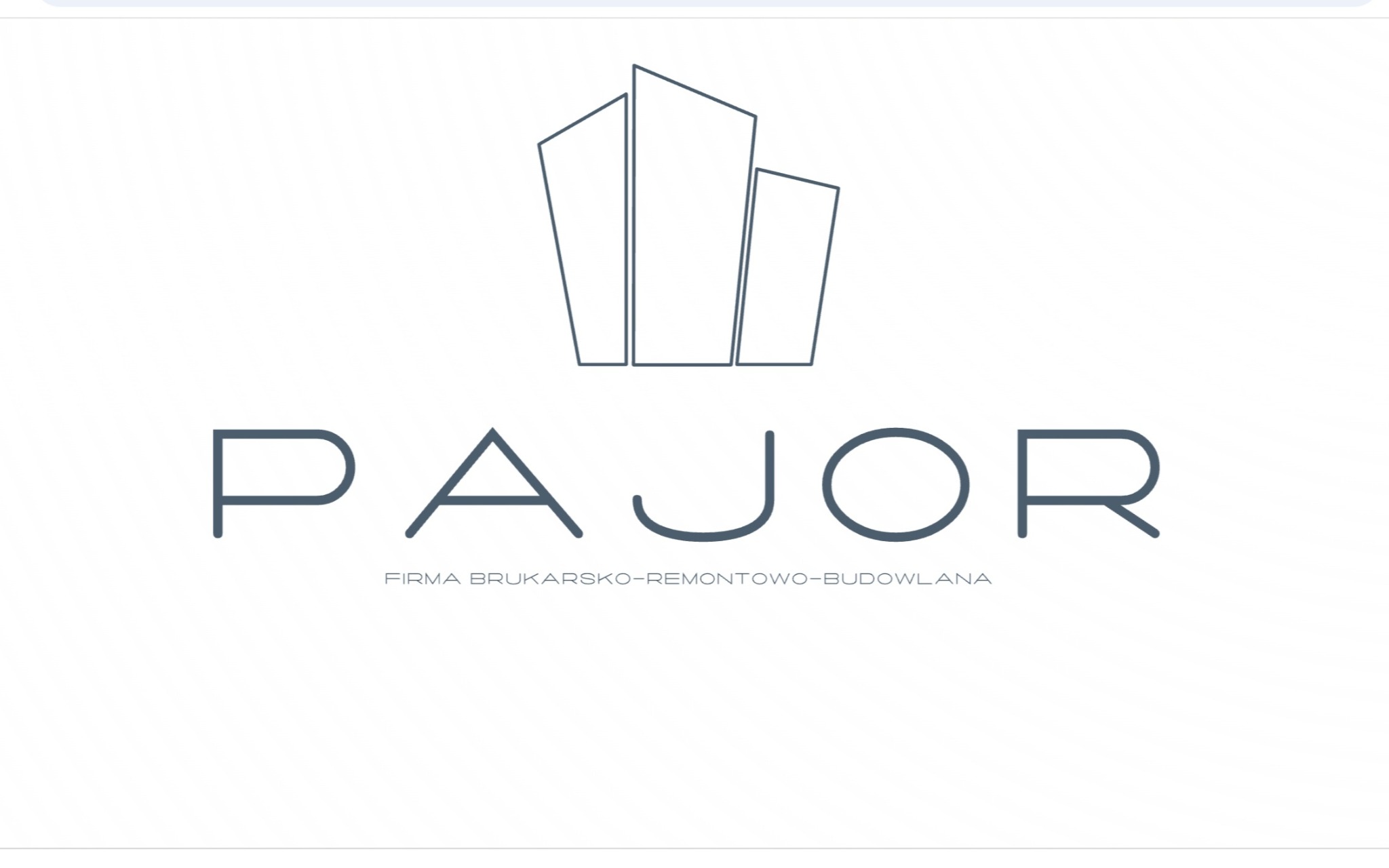 Minimalistyczne logo firmy budowlano-remontowej PAJOR z Nowego Sącza, przedstawiające trzy abstrakcyjne budynki w formie linii.