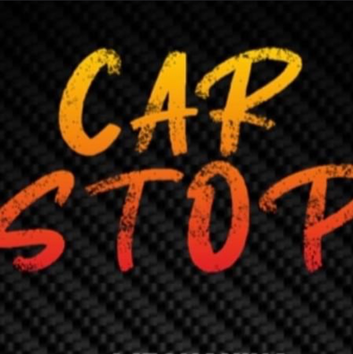 Logo firmy 'Cap Stop' z gradientem kolorów od żółtego do czerwonego na tle z teksturą włókna węglowego.