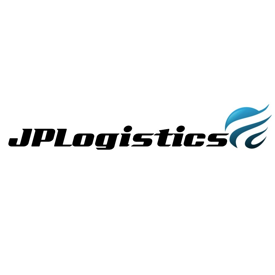 Logo firmy JPLogistics z dynamiczną, błękitną grafiką po prawej stronie nazwy.