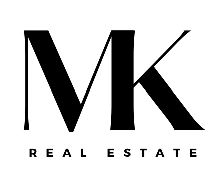 Logo firmy MK Real Estate z dużymi, czarnymi literami M i K na białym tle.