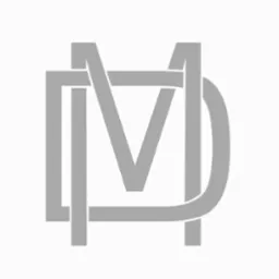 Szary, minimalistyczny monogram składający się z liter 'V', 'D' i 'M' na białym tle.