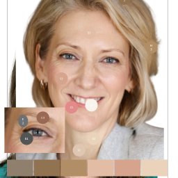 dukadora - Portret dojrzałej kobiety z blond włosami, analiza kolorystyczna skóry i oczu, z paletą barw dopasowanych do jej karnacji.